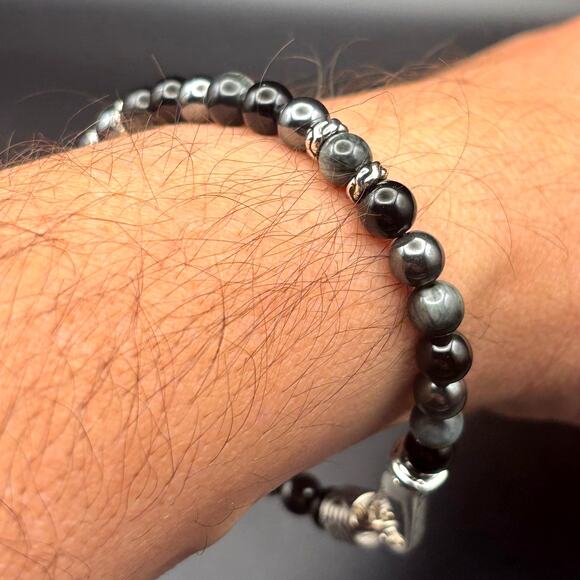 John Hardy Men’s Sterling Silver Beaded Bracelet Onyx Eagle Eye Hematite NIBWT - Picture 15 of 16